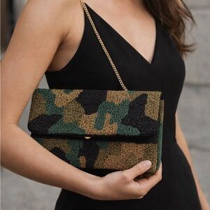 Camouflage Beaded Clutch